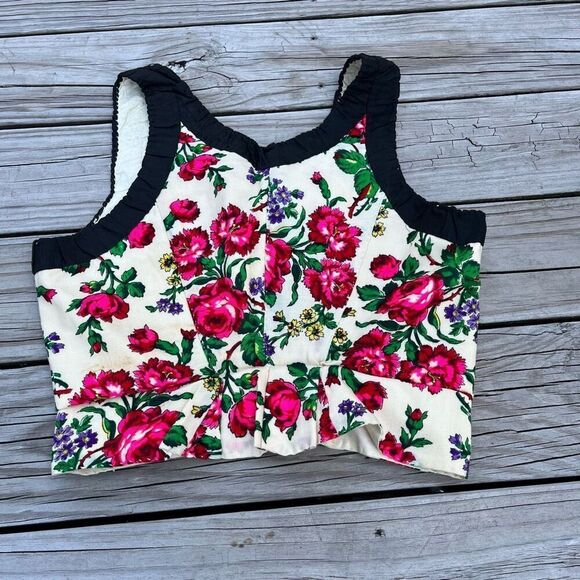 Vintage 1920s Antique Slovak Bustier Women’s Floral Handmade Vest Blouse - Picture 5 of 8